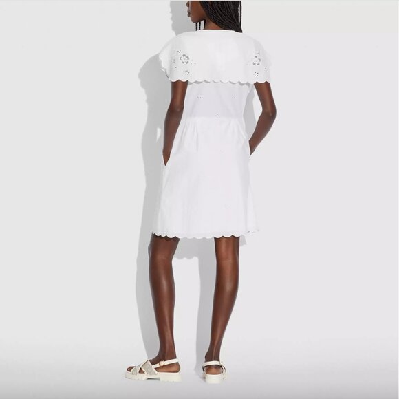 AUTH COACH Short Broderie Anglaise Dress White Size 2 NWT - Picture 3 of 16